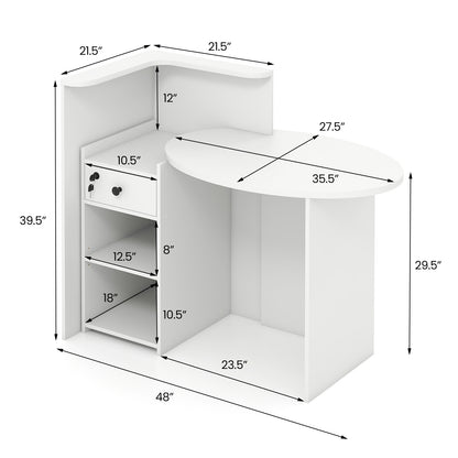 Reception Office Desk With Open Shelf, Lockable Drawer, White Corner Desks at Gallery Canada