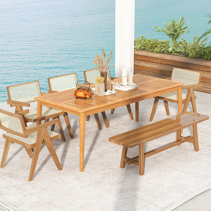 8-Person Outdoor Acacia Wood Dining Rectangular Bistro Table with Umbrella Hole, Natural Patio Dining Tables at Gallery Canada