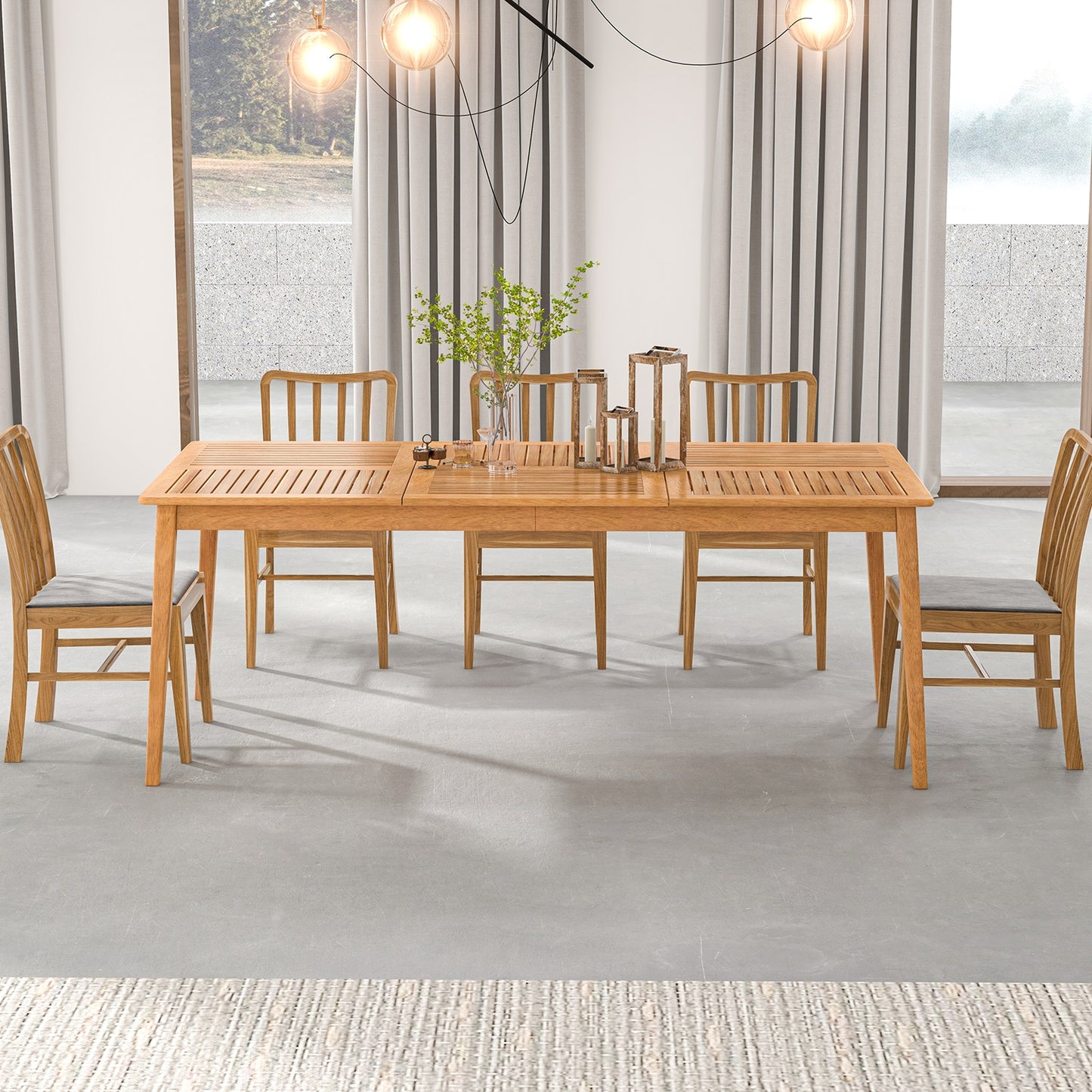 8-Person Outdoor Acacia Wood Dining Rectangular Bistro Table with Umbrella Hole, Natural Patio Dining Tables at Gallery Canada