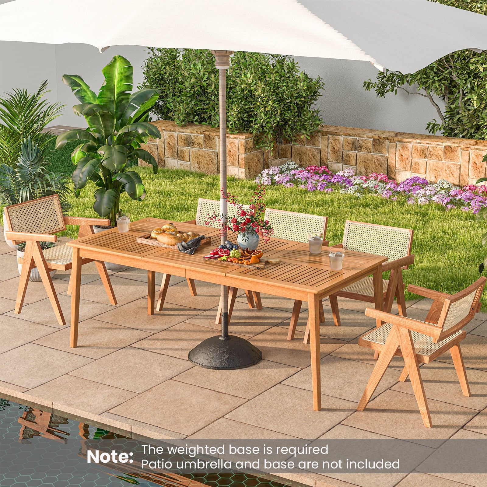 8-Person Outdoor Acacia Wood Dining Rectangular Bistro Table with Umbrella Hole, Natural Patio Dining Tables at Gallery Canada