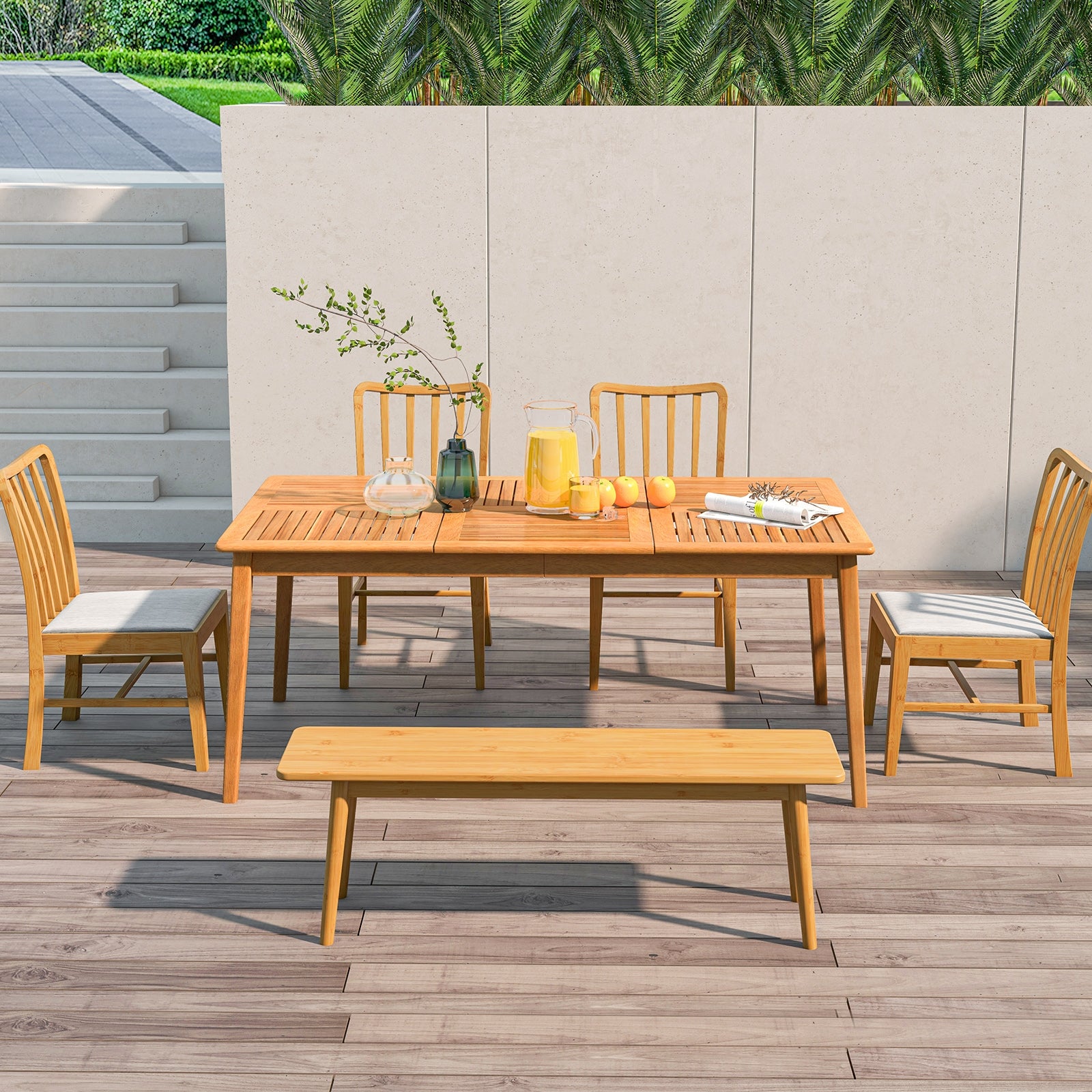 6-Person Outdoor Acacia Wood Rectangular Bistro Dining Table, Natural Patio Dining Tables at Gallery Canada