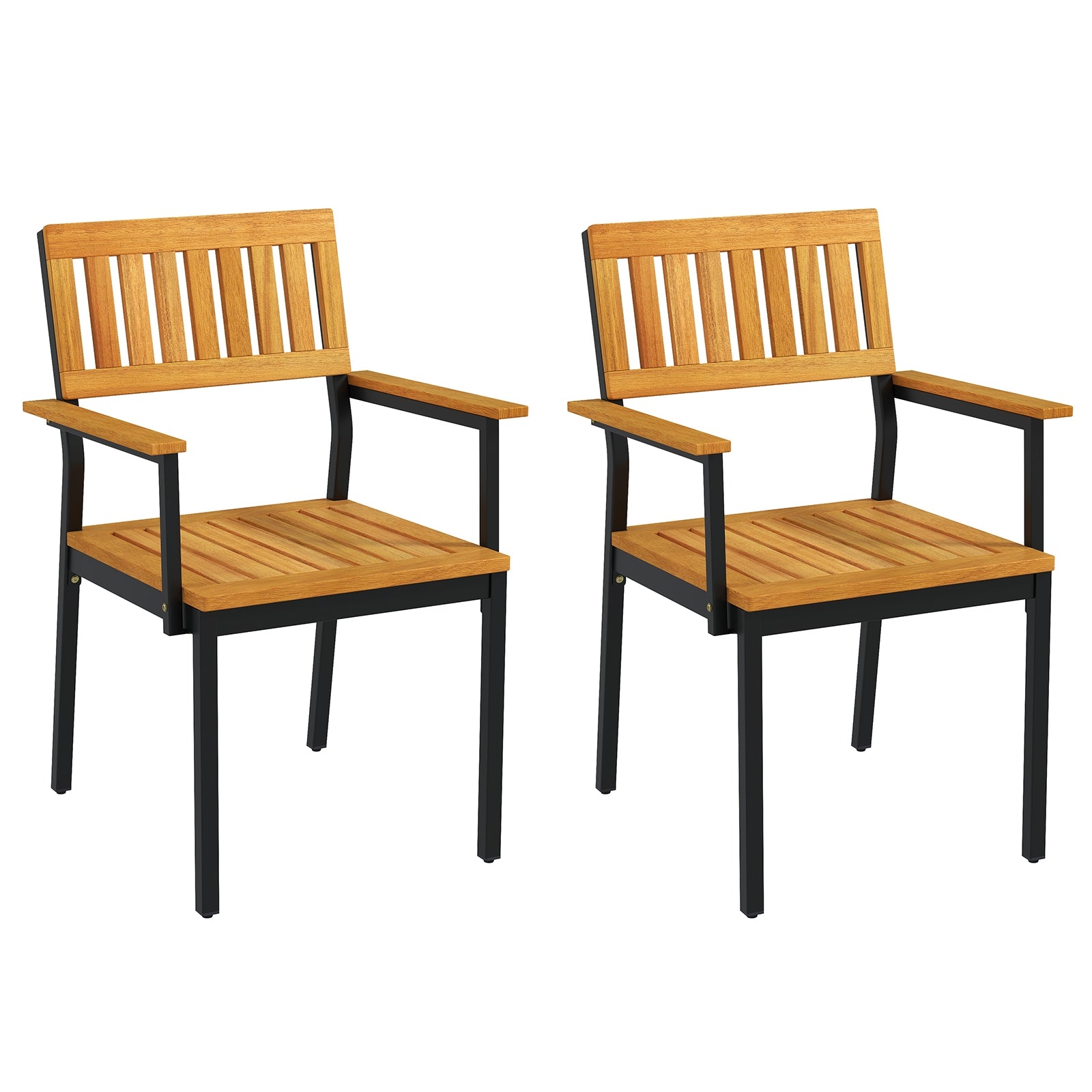 Patio Outdoor Dining Chair Set of 2 with Metal and Acacia Wood Frame, Natural Patio Dining Chairs Natural at Gallery Canada