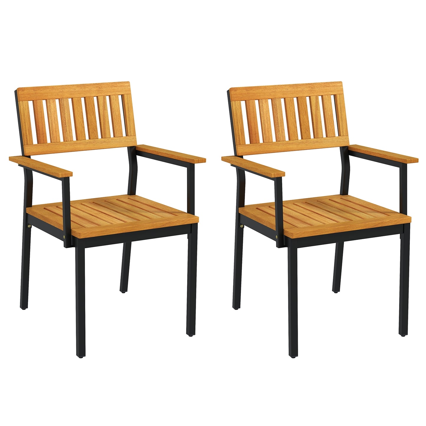 Patio Outdoor Dining Chair Set of 2 with Metal and Acacia Wood Frame, Natural Patio Dining Chairs at Gallery Canada