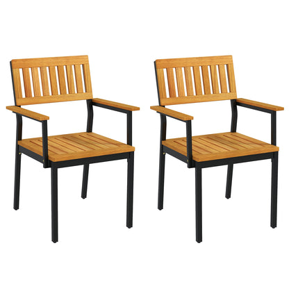 Patio Outdoor Dining Chair Set of 2 with Metal and Acacia Wood Frame, Natural Patio Dining Chairs at Gallery Canada