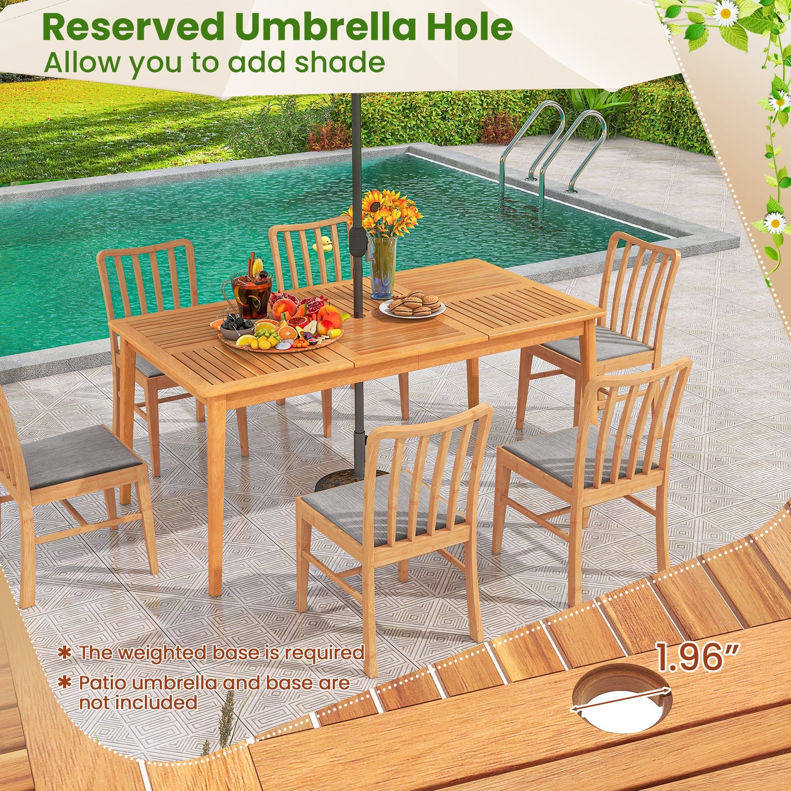 6-Person Outdoor Acacia Wood Rectangular Bistro Dining Table, Natural Patio Dining Tables at Gallery Canada