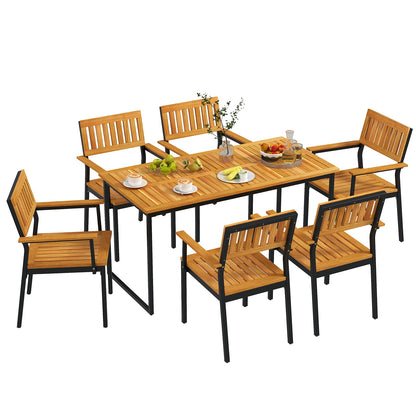 Patio Outdoor Dining Chair Set of 2 with Metal and Acacia Wood Frame, Natural Patio Dining Chairs at Gallery Canada