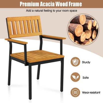 Patio Outdoor Dining Chair Set of 2 with Metal and Acacia Wood Frame, Natural Patio Dining Chairs at Gallery Canada
