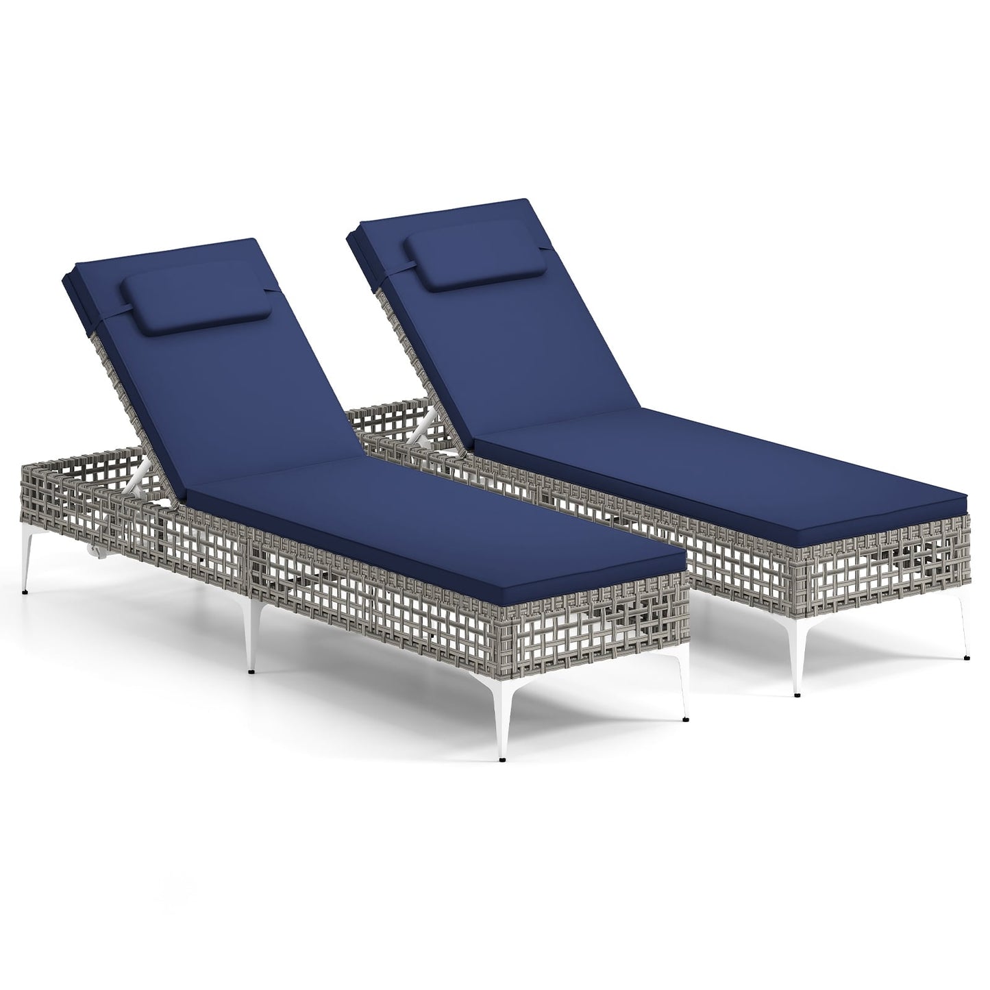Patio Chaise Lounge Chair, 6-Level Adjustable Backrest, Headrest, Navy Outdoor Chaise Lounges Navy at Gallery Canada