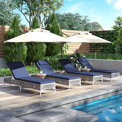 2 Pieces Patio Chaise Lounge Chair with 6-Level Adjustable Backrest and Headrest for Poolside, Navy Outdoor Chaise Lounges at Gallery Canada