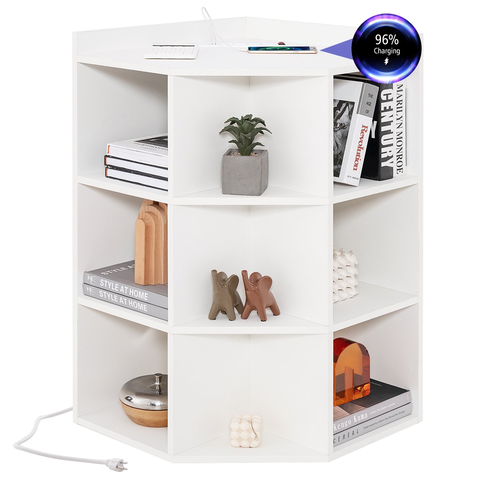3-Tier Corner Cabinet with Charging Station for Bedroom, White Cabinets & Chests at Gallery Canada