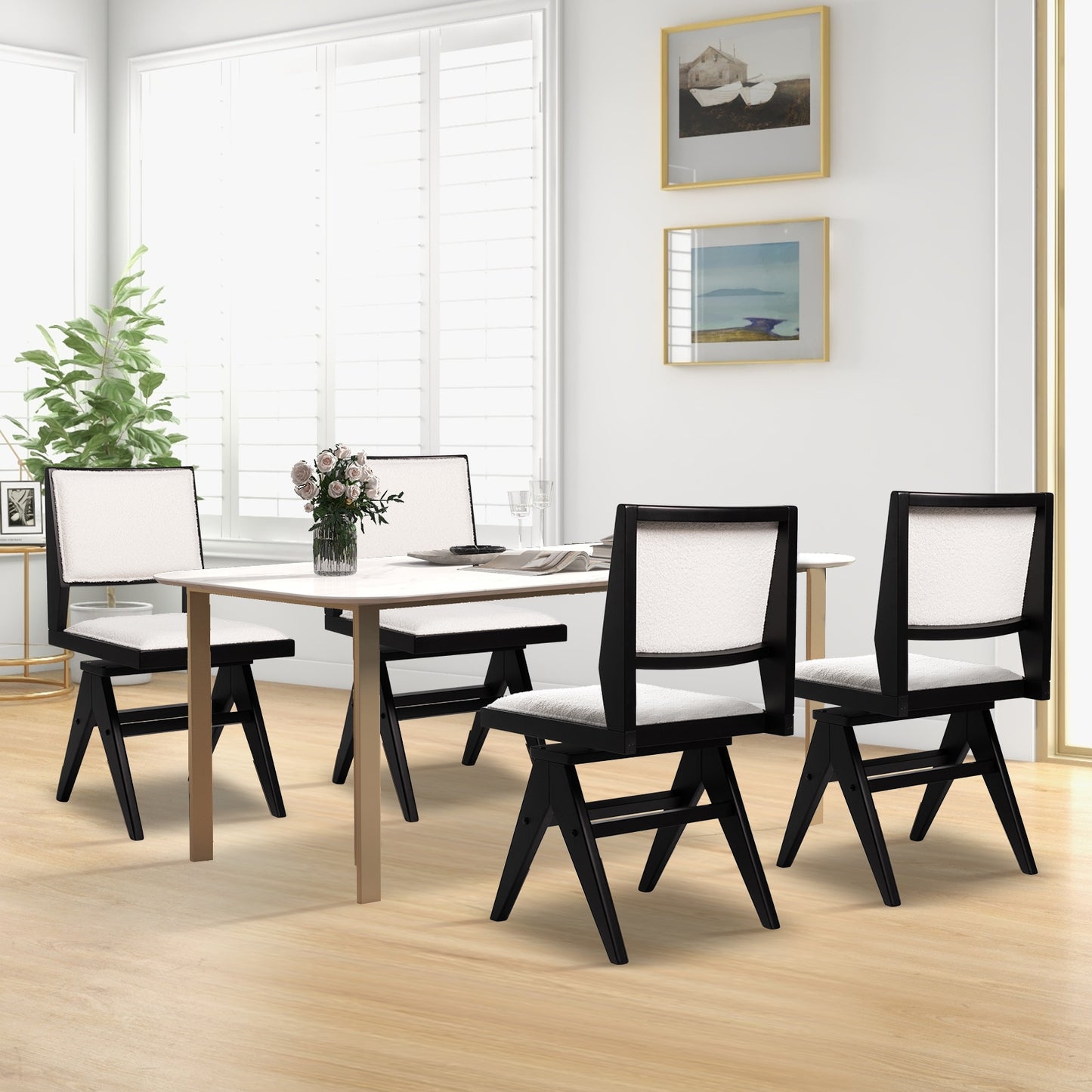 Swivel Wooden Dining Chair Set of 2 with Rubber Wood Frame and Padded Seat, Black Dining Chairs at Gallery Canada