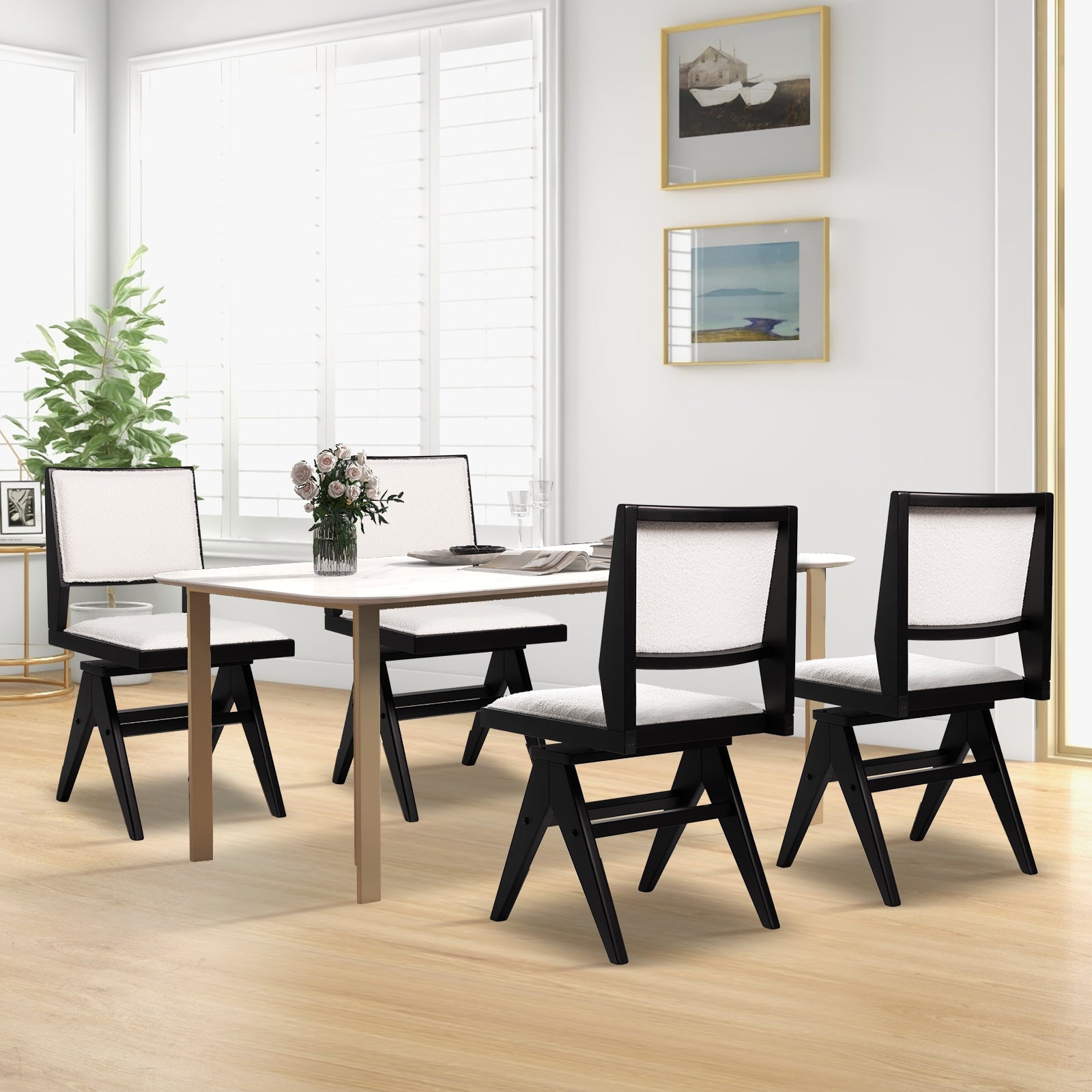 Swivel Wooden Dining Chair Set of 2 with Rubber Wood Frame and Padded Seat, Black Dining Chairs at Gallery Canada