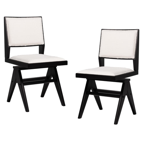 Swivel Wooden Dining Chair Set, Rubber Wood Frame, Padded Seat, Black