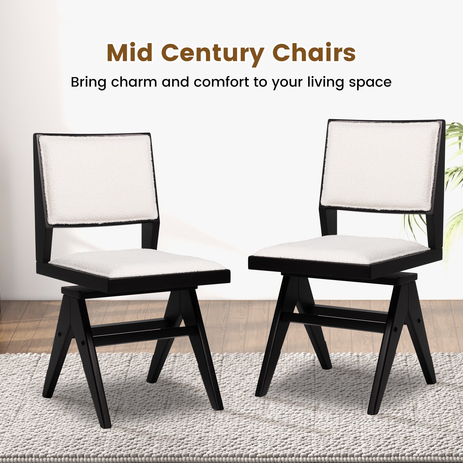 Swivel Wooden Dining Chair Set of 2 with Rubber Wood Frame and Padded Seat, Black Dining Chairs at Gallery Canada