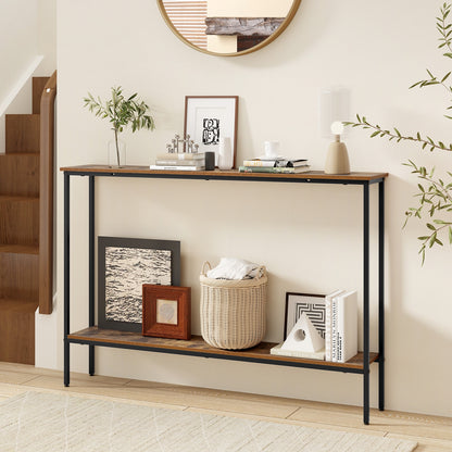 44 Inch Console Table with Shelf with Dual Anti-Tipping Kits, Rustic Brown Console Tables at Gallery Canada