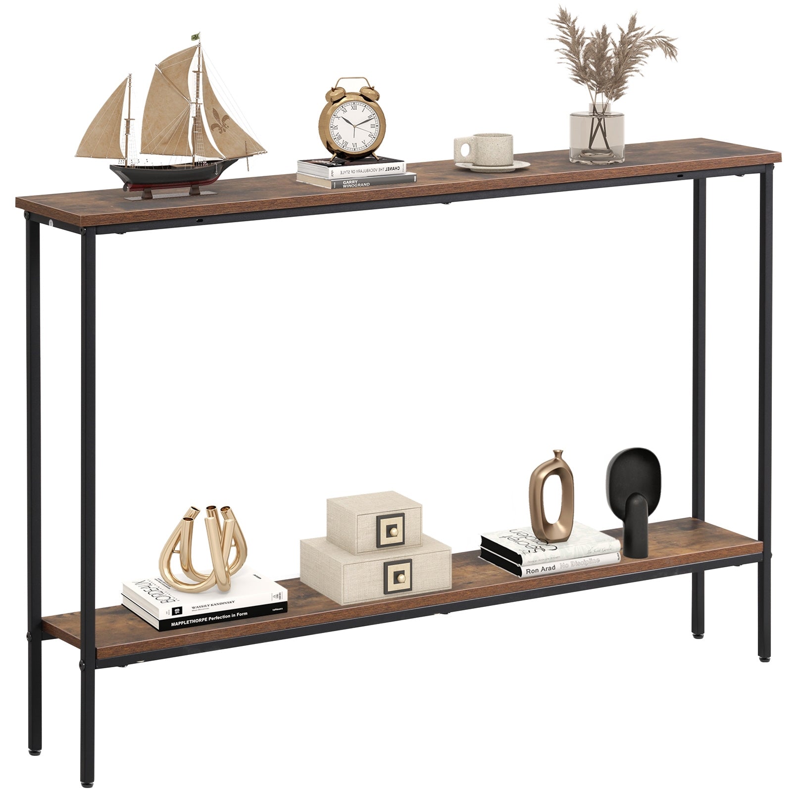44 Inch Console Table with Shelf with Dual Anti-Tipping Kits, Rustic Brown Console Tables at Gallery Canada