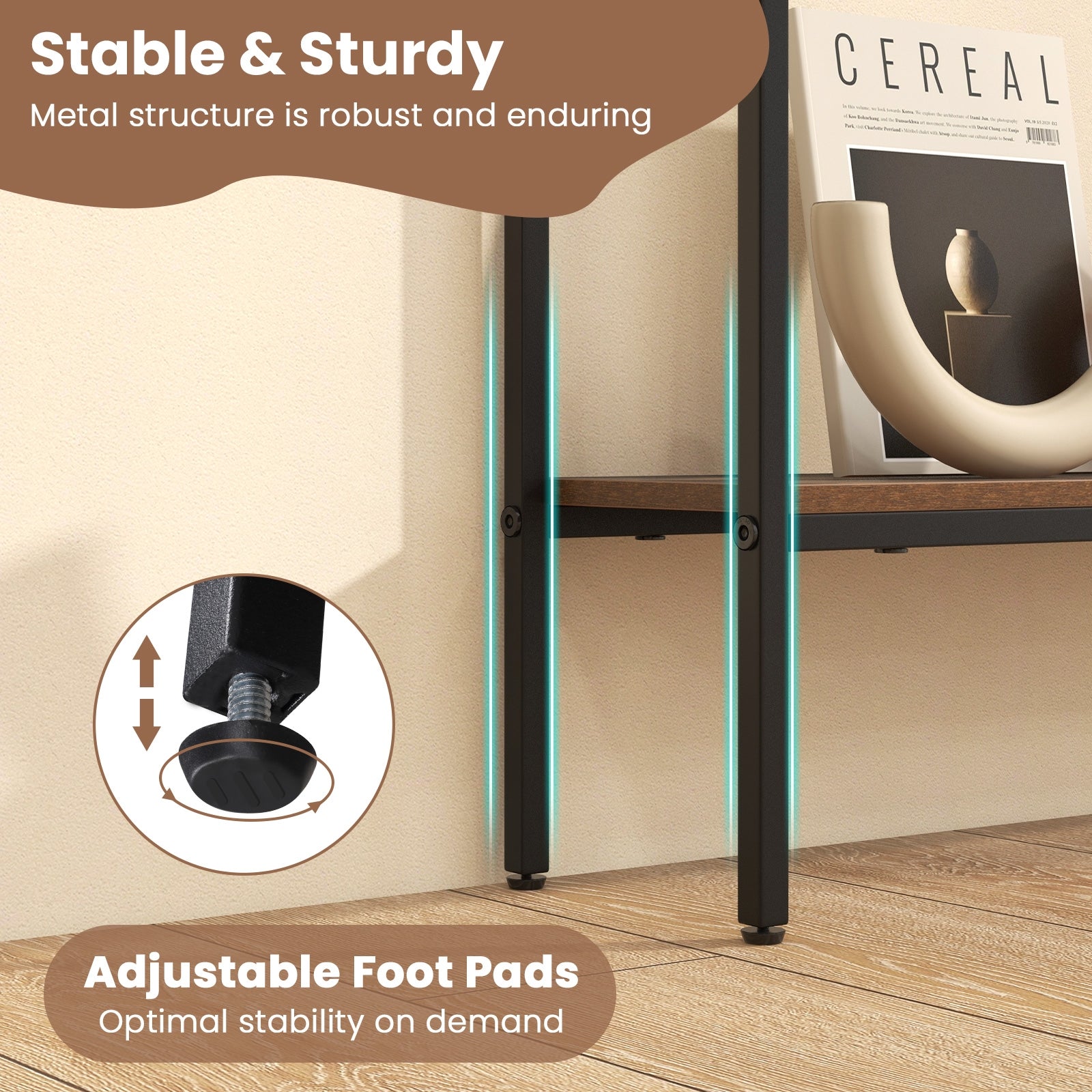 44 Inch Console Table with Shelf with Dual Anti-Tipping Kits, Rustic Brown Console Tables at Gallery Canada