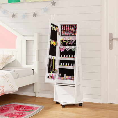 Kids Jewelry Armoire Cabinet with Swivel Base and Lockable Universal Wheels, White Kids Vanities at Gallery Canada