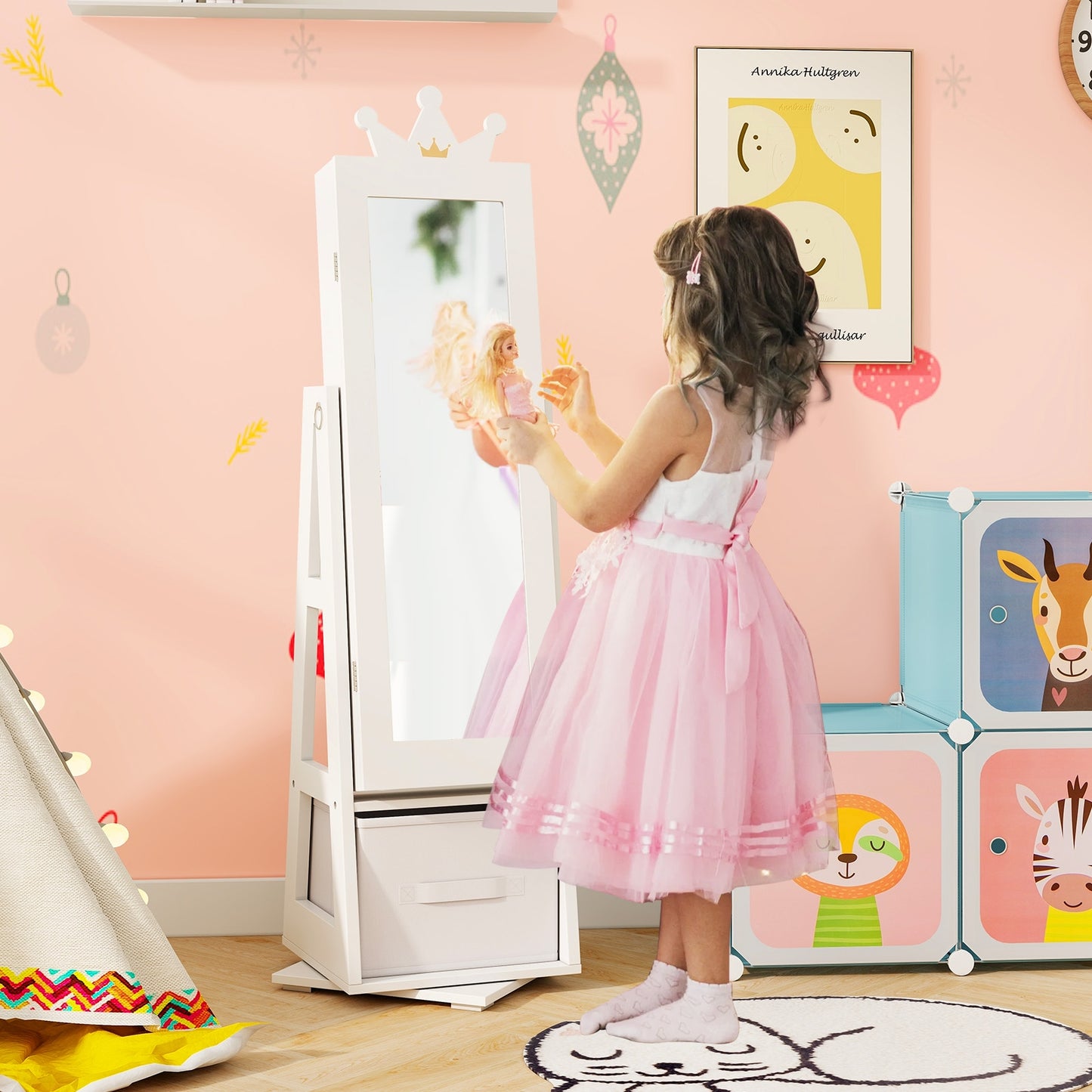Kids Jewelry Armoire Cabinet with Large Storage Capacity and Swivel Base, White Kids Vanities at Gallery Canada