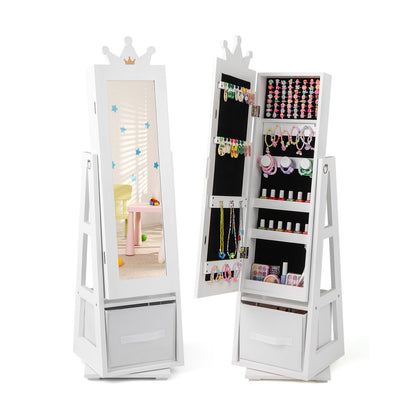 Kids Jewelry Armoire Cabinet with Large Storage Capacity and Swivel Base, White Kids Vanities White at Gallery Canada
