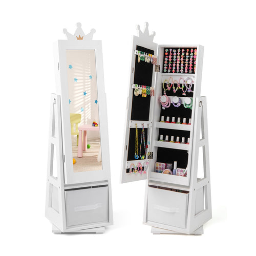 Kids Jewelry Armoire Cabinet with Large Storage Capacity and Swivel Base, White