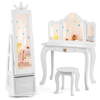 Kids Jewelry Armoire Cabinet with Large Storage Capacity and Swivel Base, White Kids Vanities at Gallery Canada