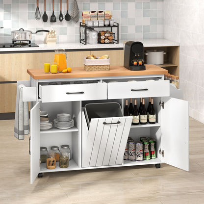 Mobile Kitchen Island Table with Trash Bag Storage for Dining Room, White Kitchen Islands & Carts at Gallery Canada
