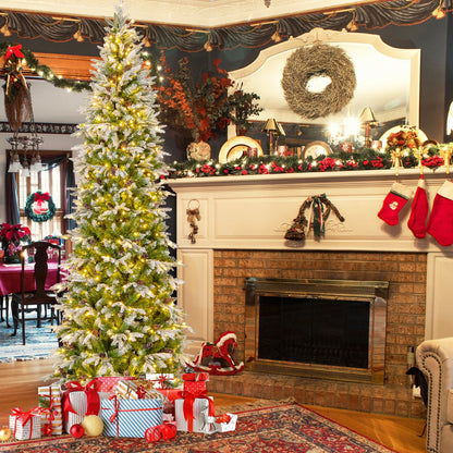 6/7.5/9 Feet Pre-Lit Artificial Christmas Tree Snow Flocked Hinged-9 FT, Green Christmas Tree at Gallery Canada