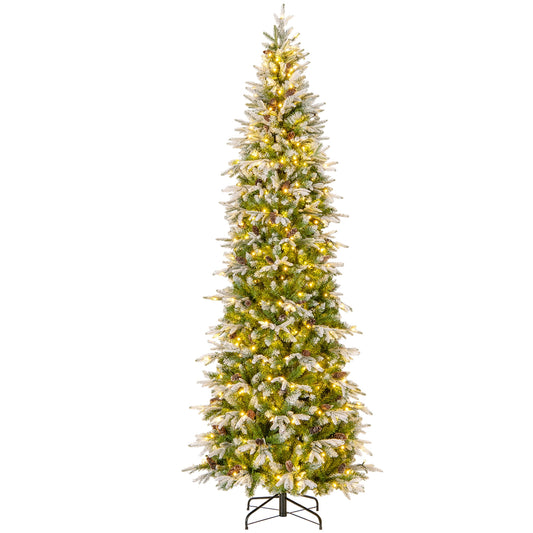 6/7.5/9 Feet Pre-Lit Artificial Christmas Tree Snow Flocked Hinged-9 FT, Green Christmas Tree Green at Gallery Canada