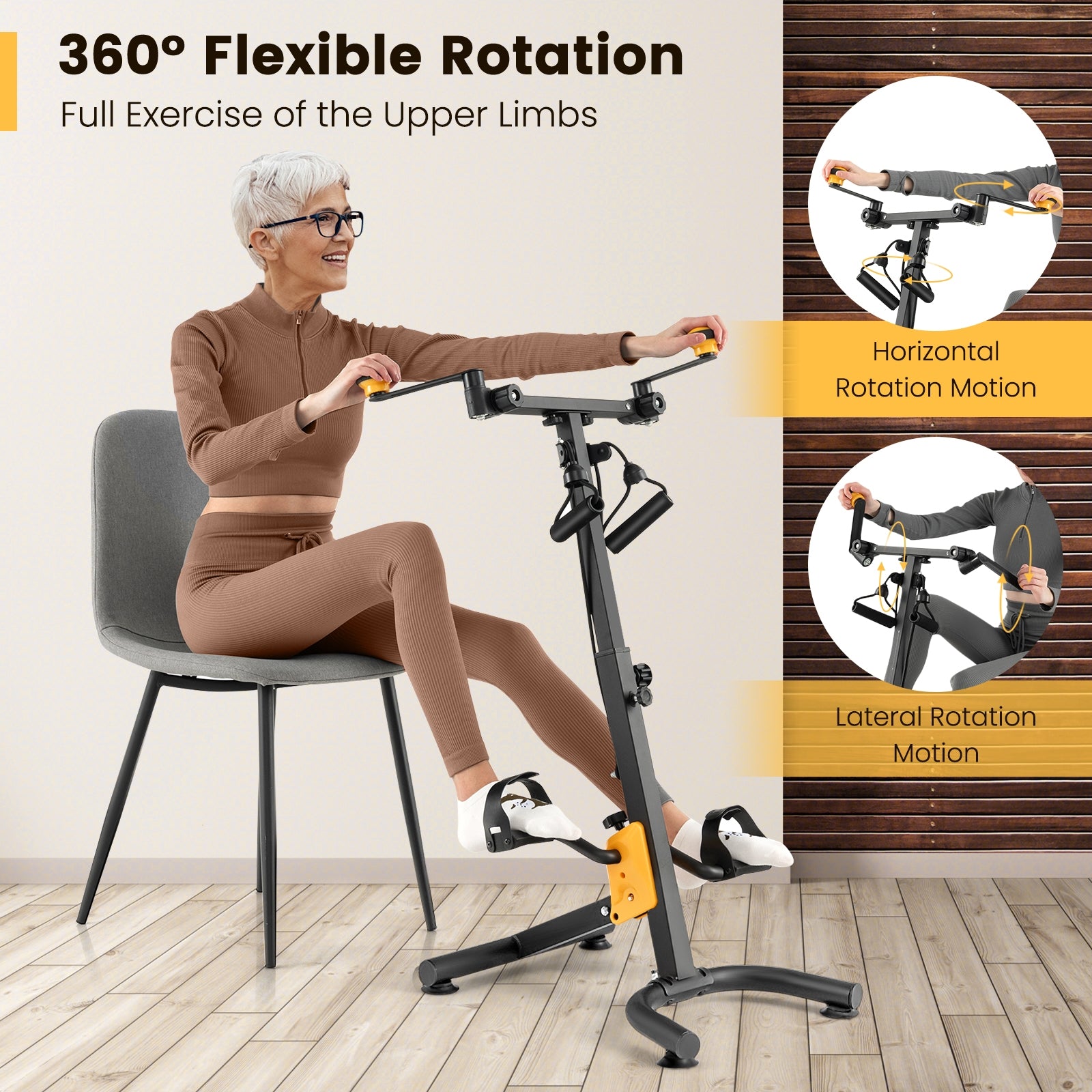 Pedal Exerciser with Adjustable Handgrip for Seniors, Yellow Exercise Bikes at Gallery Canada