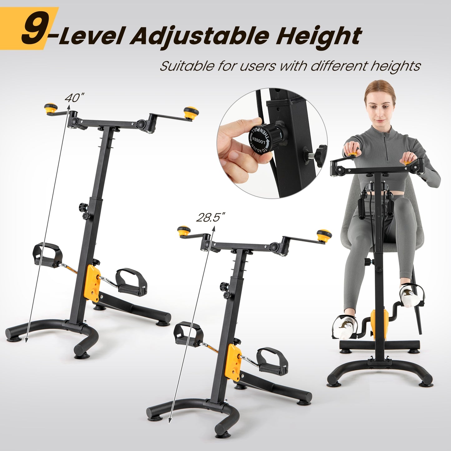 Pedal Exerciser with Adjustable Handgrip for Seniors, Yellow Exercise Bikes at Gallery Canada