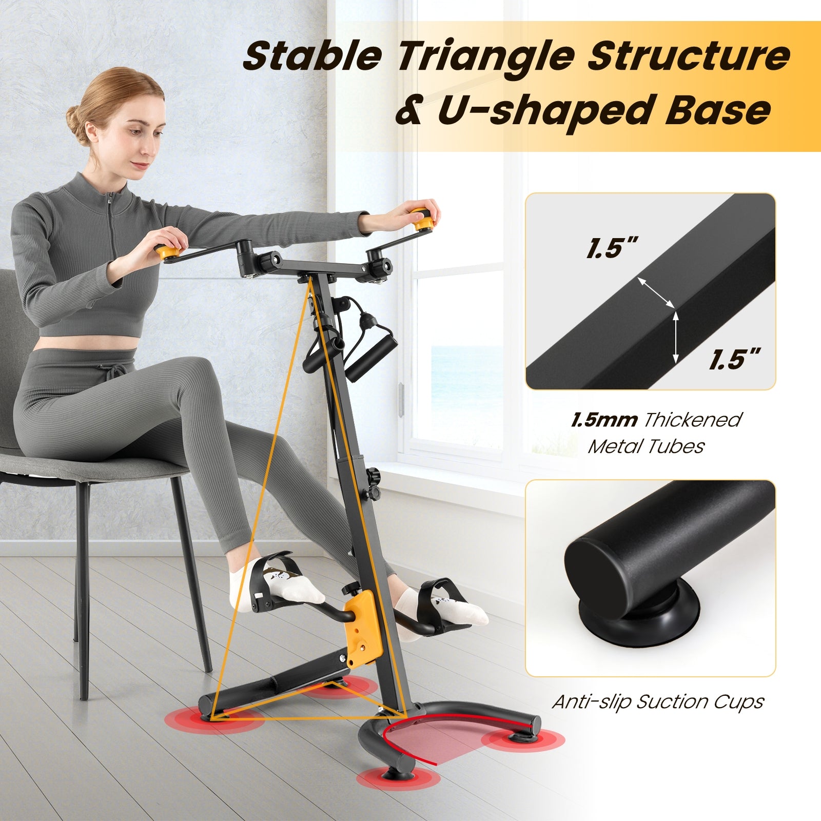 Pedal Exerciser with Adjustable Handgrip for Seniors, Yellow Exercise Bikes at Gallery Canada
