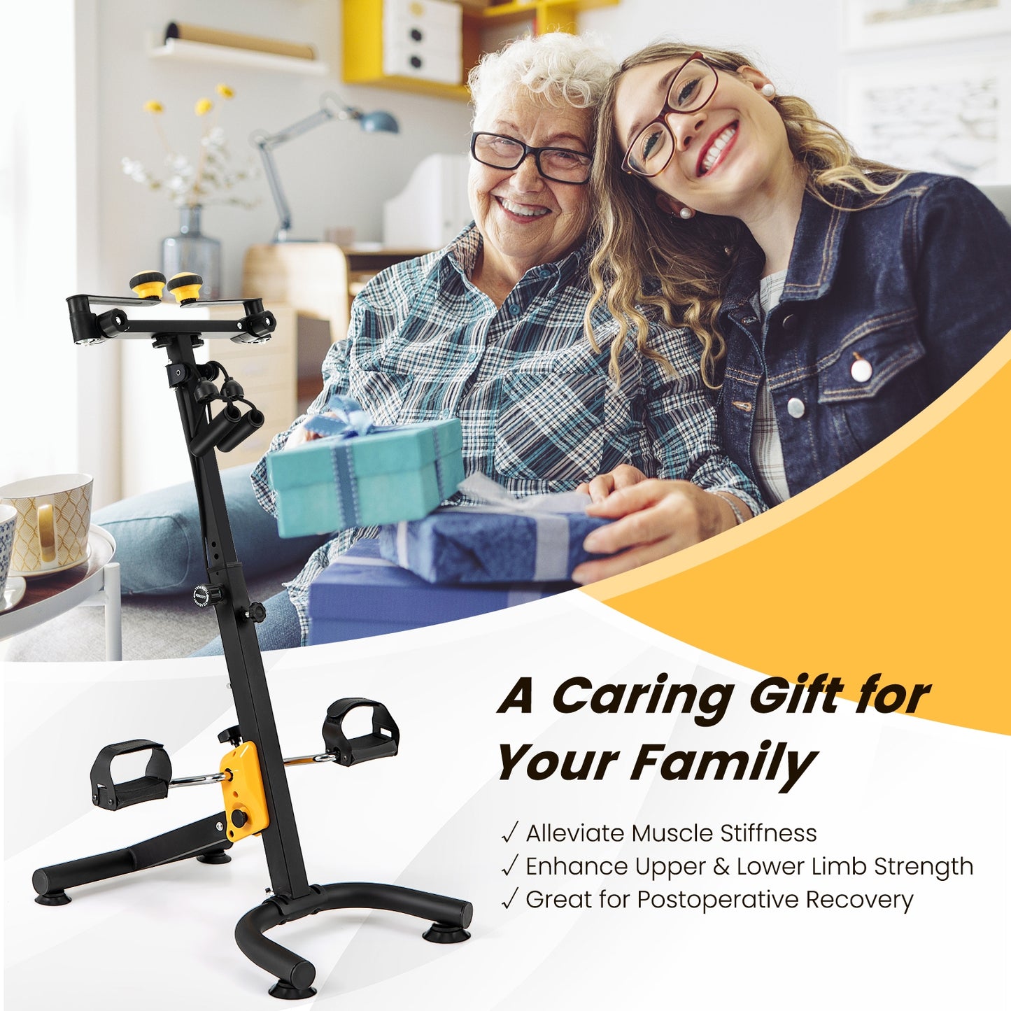Pedal Exerciser with Adjustable Handgrip for Seniors, Yellow Exercise Bikes at Gallery Canada