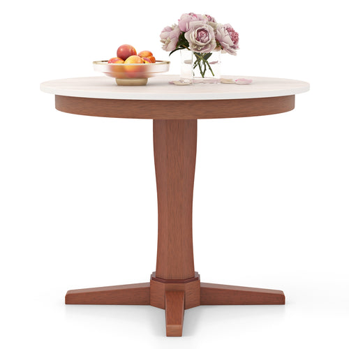 35 Inches Wooden Round Dining Table with Pedestal Base, White