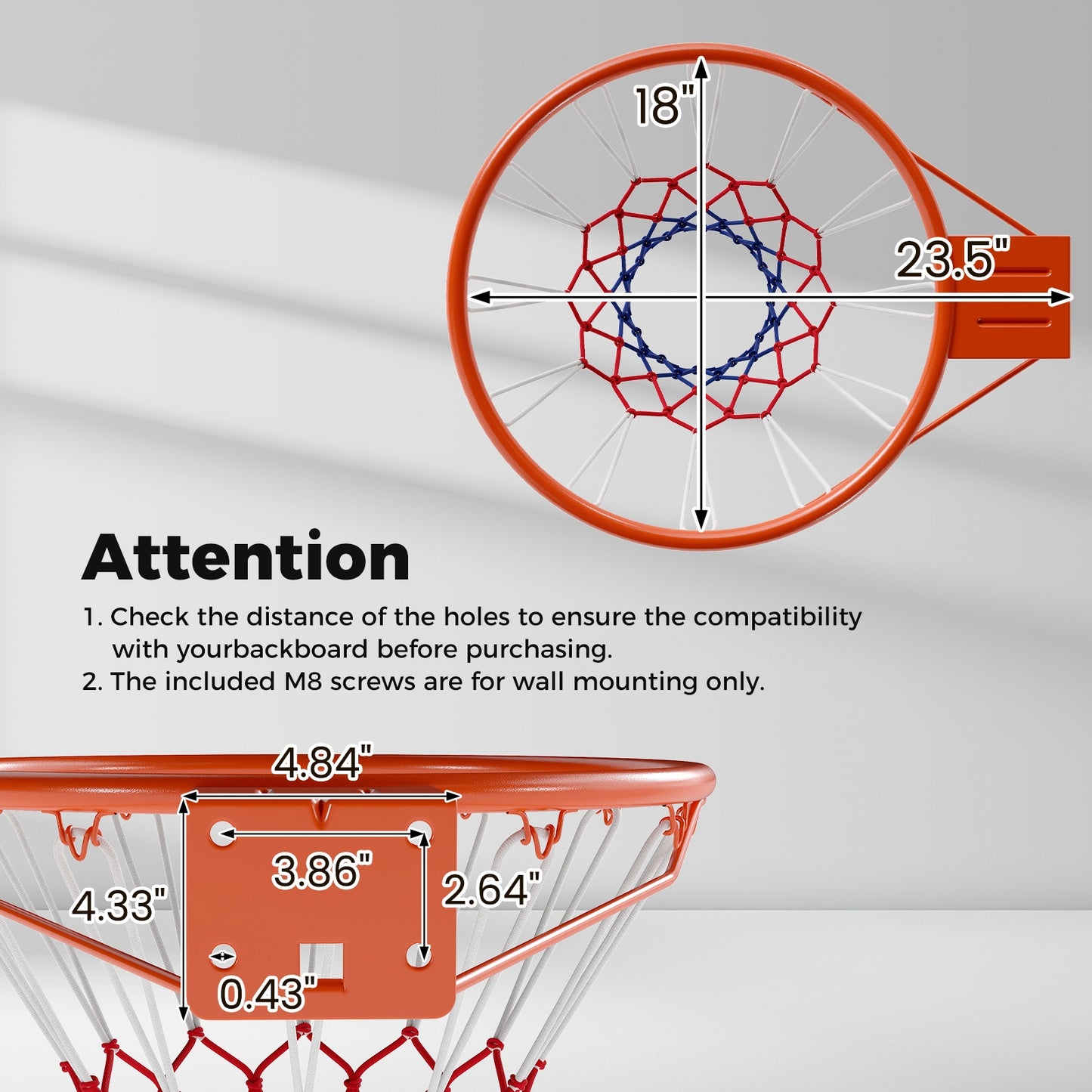 18" Basketball Rim Heavy Duty Wall Mounted Basketball Rim Goal Replacement, Orange Sport Equipments at Gallery Canada