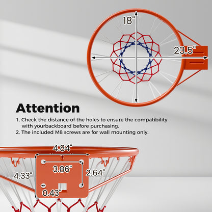 18" Basketball Rim Heavy Duty Wall Mounted Basketball Rim Goal Replacement, Orange Sport Equipments at Gallery Canada