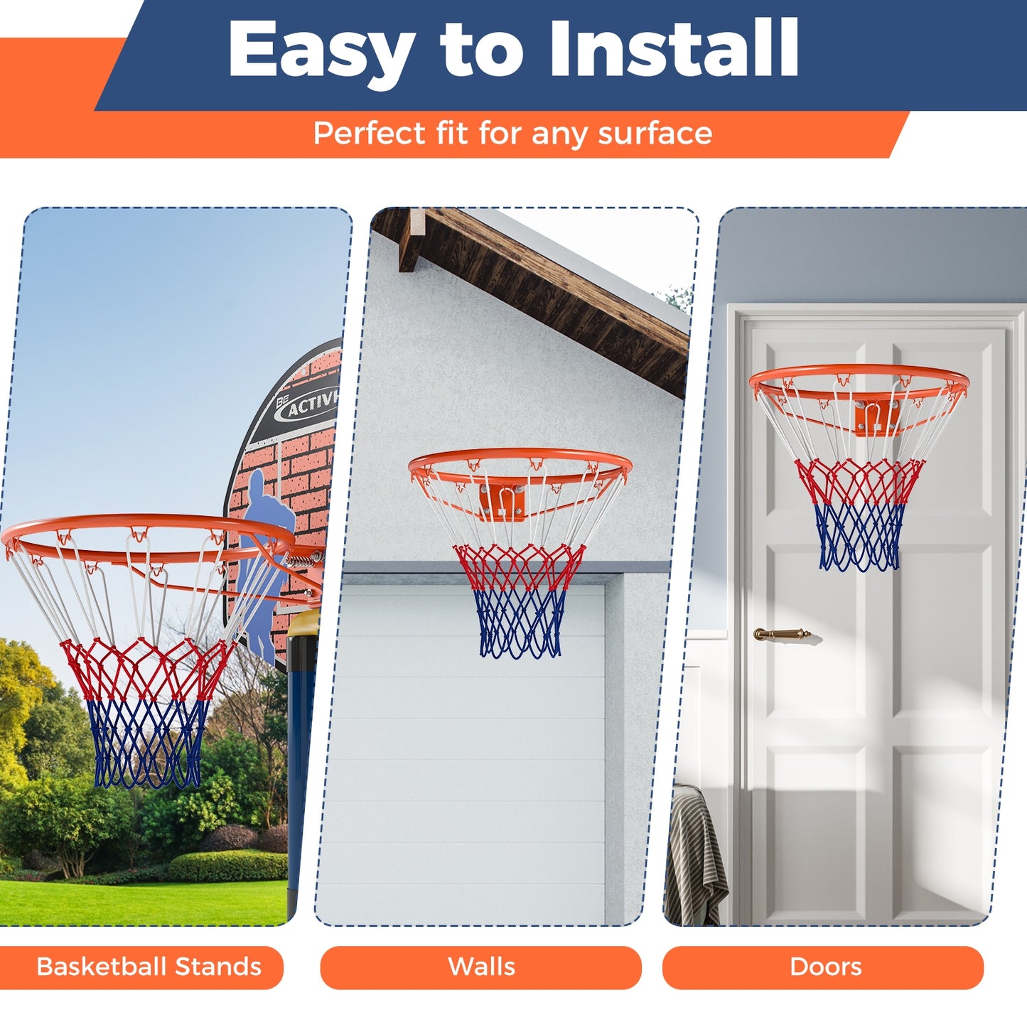 18" Basketball Rim Heavy Duty Wall Mounted Basketball Rim Goal Replacement, Orange Sport Equipments at Gallery Canada