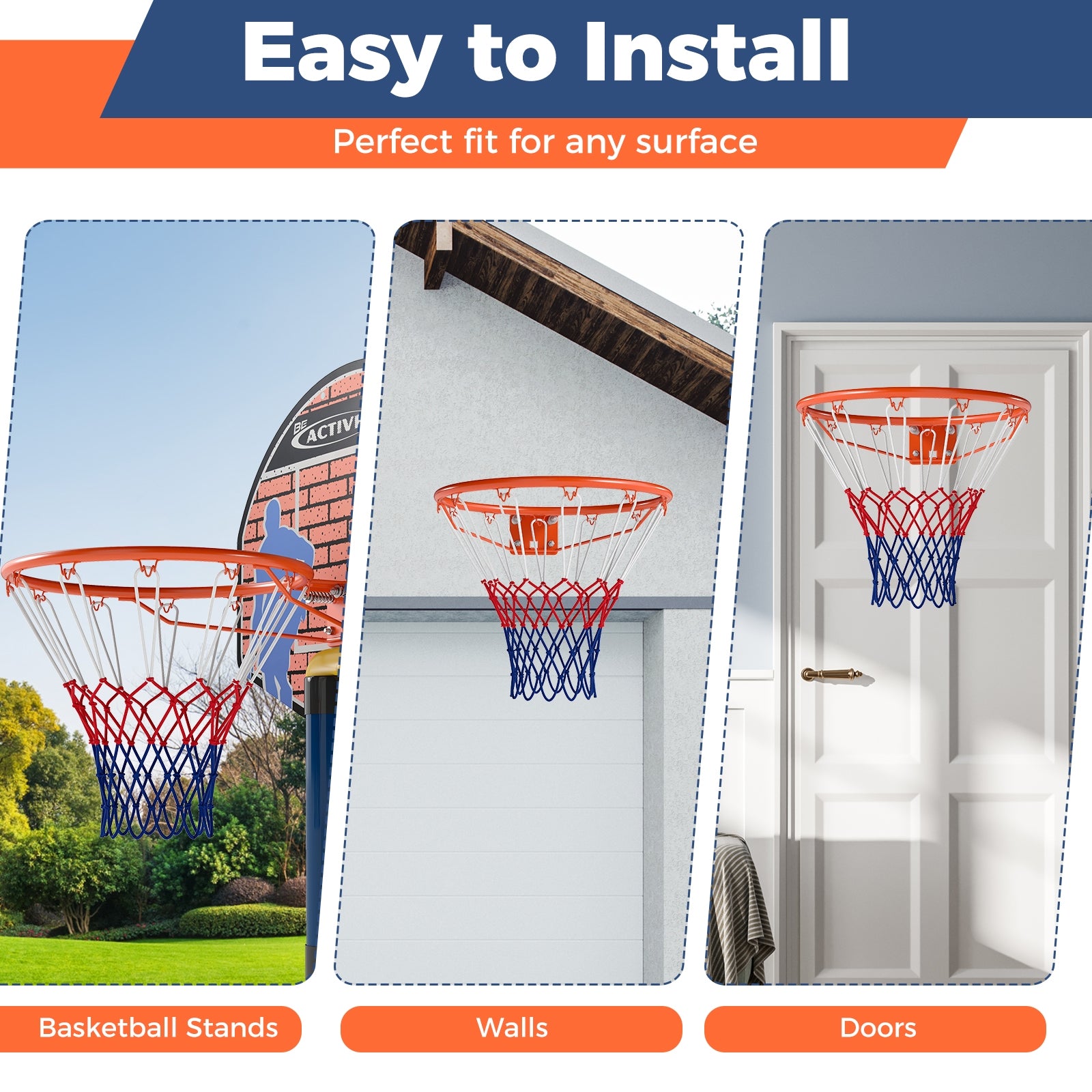 18" Basketball Rim Heavy Duty Wall Mounted Basketball Rim Goal Replacement, Orange Sport Equipments at Gallery Canada