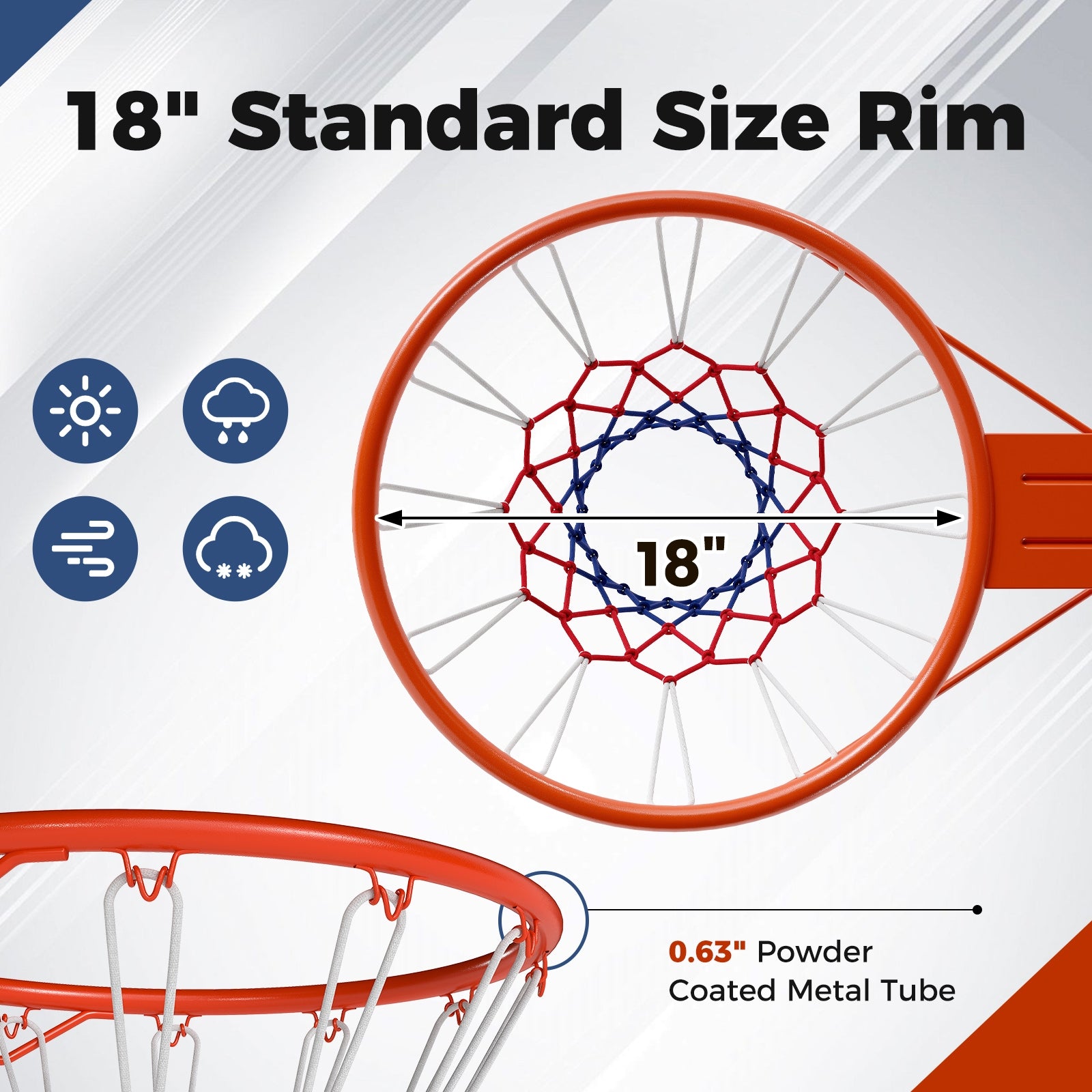 18" Basketball Rim Heavy Duty Wall Mounted Basketball Rim Goal Replacement, Orange Sport Equipments at Gallery Canada