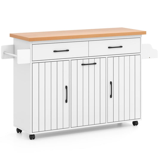 Mobile Kitchen Island Table, With Trash Bag Storage, White