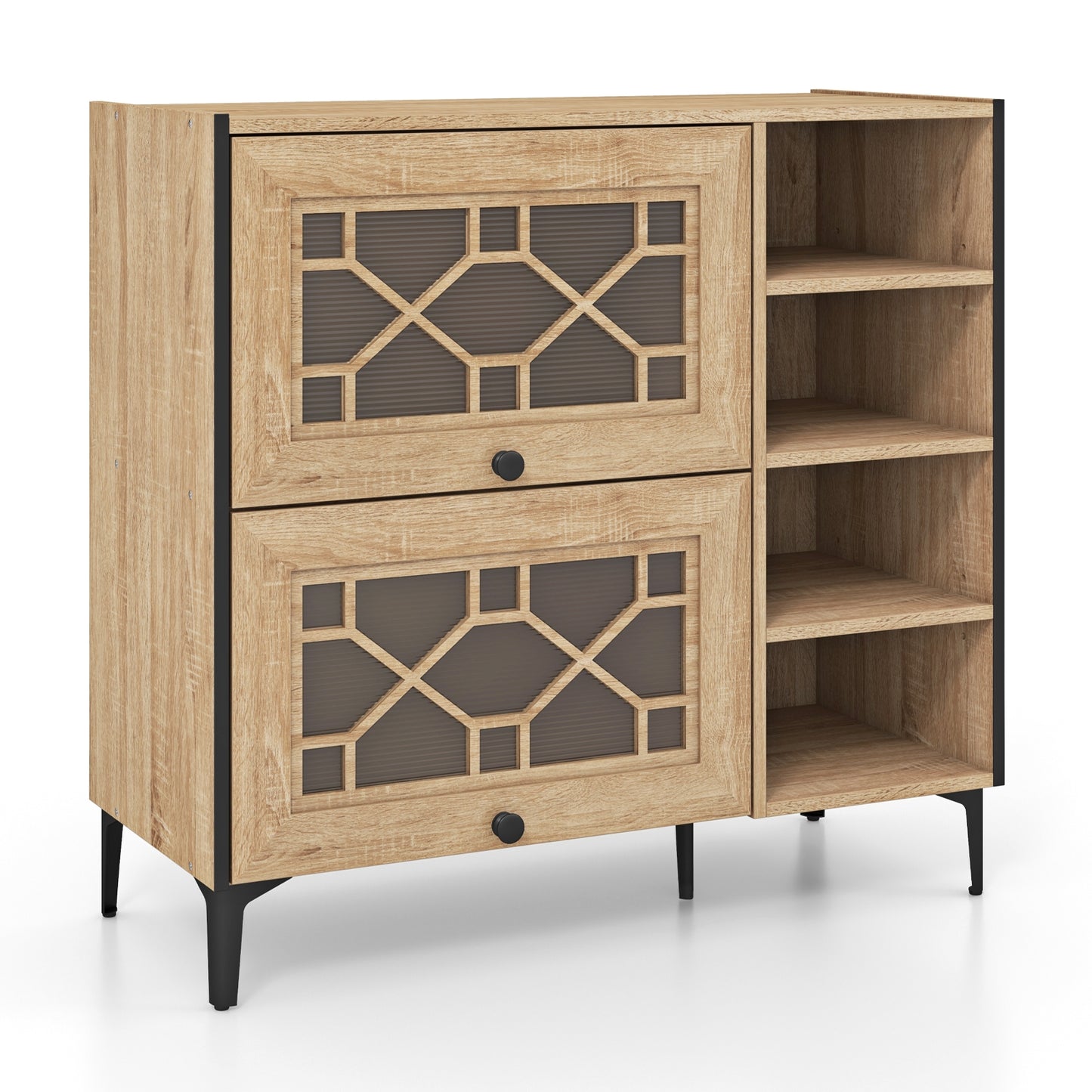 Rustic Shoe Cabinet with Flip-up See-through Doors and Adjustable Shelves, Oak Shoe Racks & Storage Benches at Gallery Canada