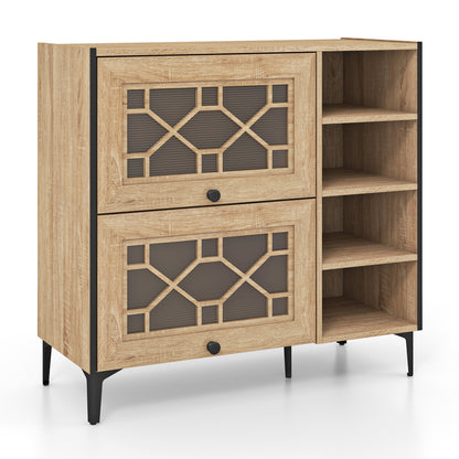 Rustic Shoe Cabinet, Flip-up See-through Doors, Adjustable Shelves, Oak Shoe Racks & Storage Benches Oak at Gallery Canada