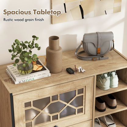 Rustic Shoe Cabinet with Flip-up See-through Doors and Adjustable Shelves, Oak Shoe Racks & Storage Benches at Gallery Canada