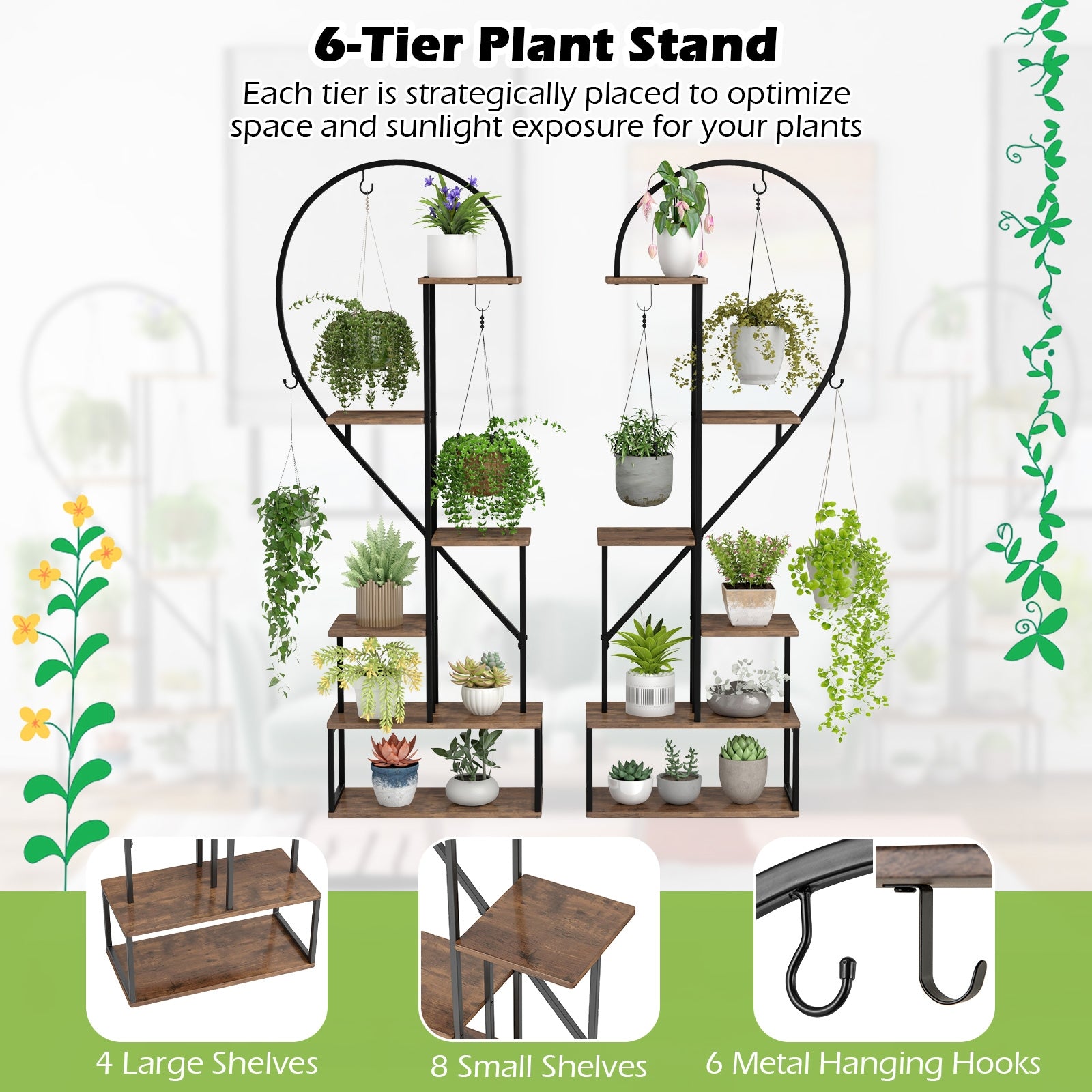 6-Tier Metal Plant Stand 2 Half-Heart-Shape Ladder Plant Shelves, Coffee Plant Stands at Gallery Canada