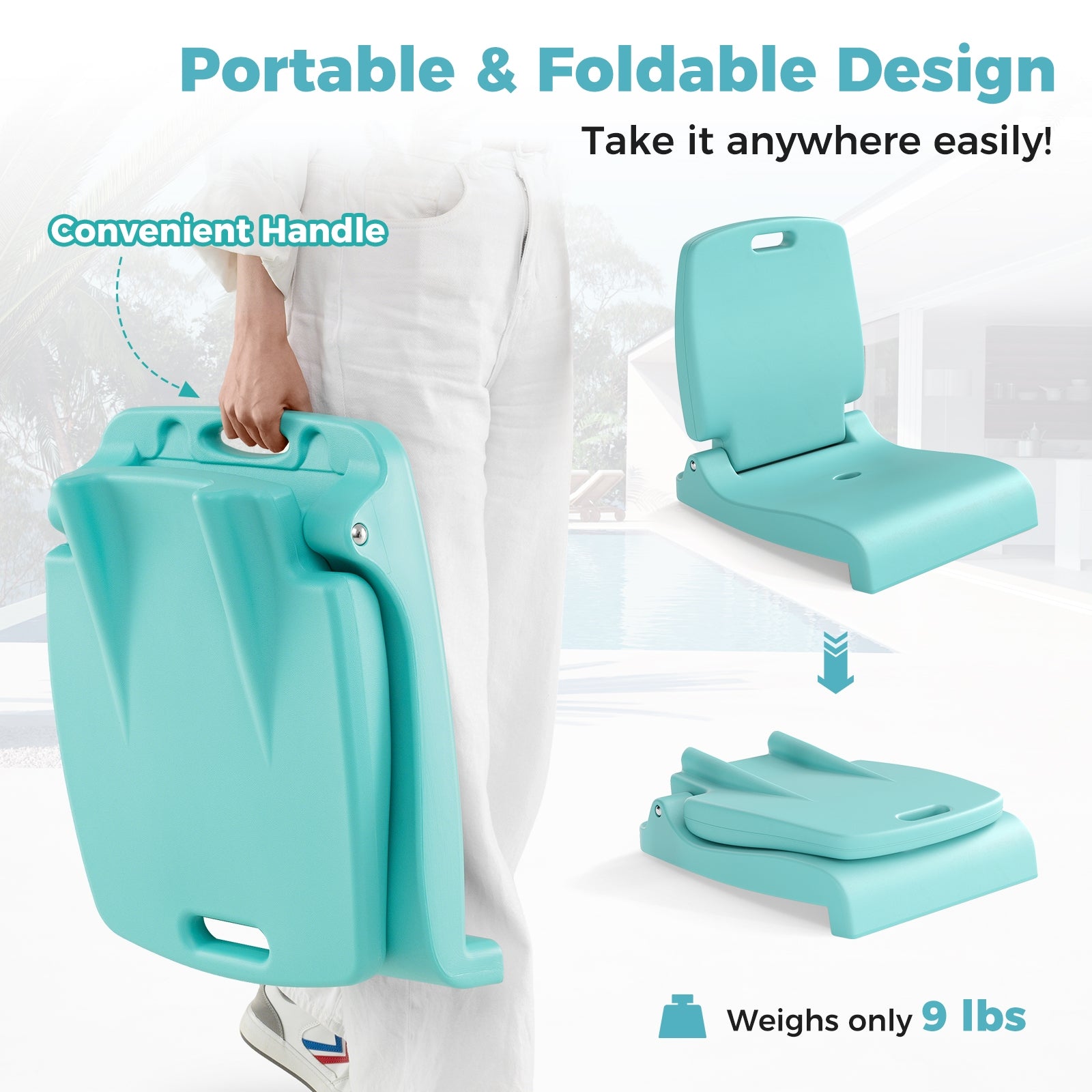 Foldable Outdoor Pool Chair with Handle and Back Support, Green Beach & Lawn Chairs at Gallery Canada