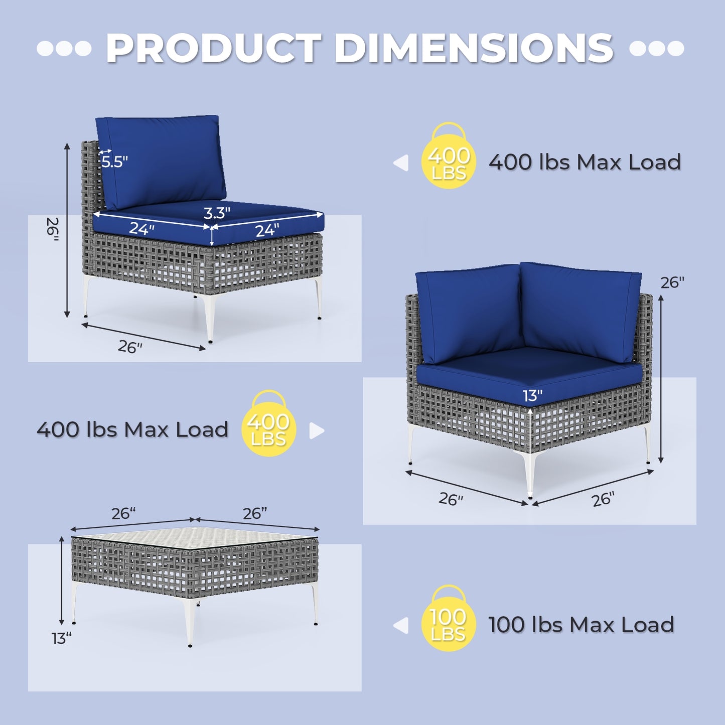 7 Piece Outdoor Furniture Set Wicker Chairs with Tempered Glass Coffee Table, Navy Patio Conversation Sets at Gallery Canada