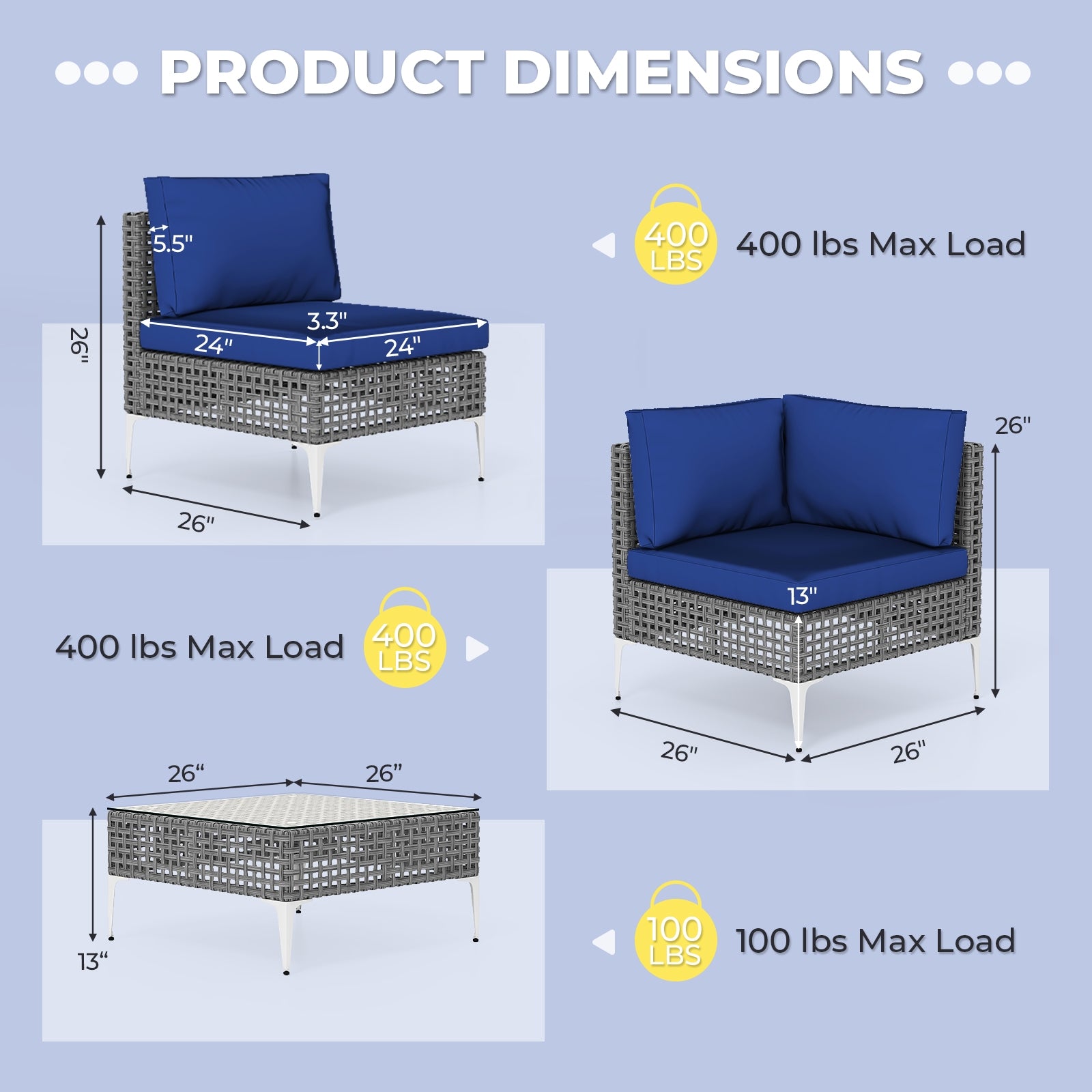 7 Piece Outdoor Furniture Set Wicker Chairs with Tempered Glass Coffee Table, Navy Patio Conversation Sets at Gallery Canada