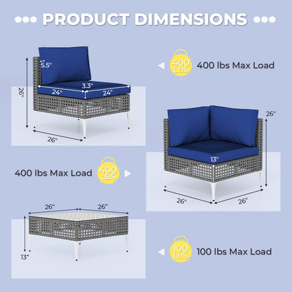 7 Piece Outdoor Furniture Set Wicker Chairs with Tempered Glass Coffee Table, Navy Patio Conversation Sets at Gallery Canada