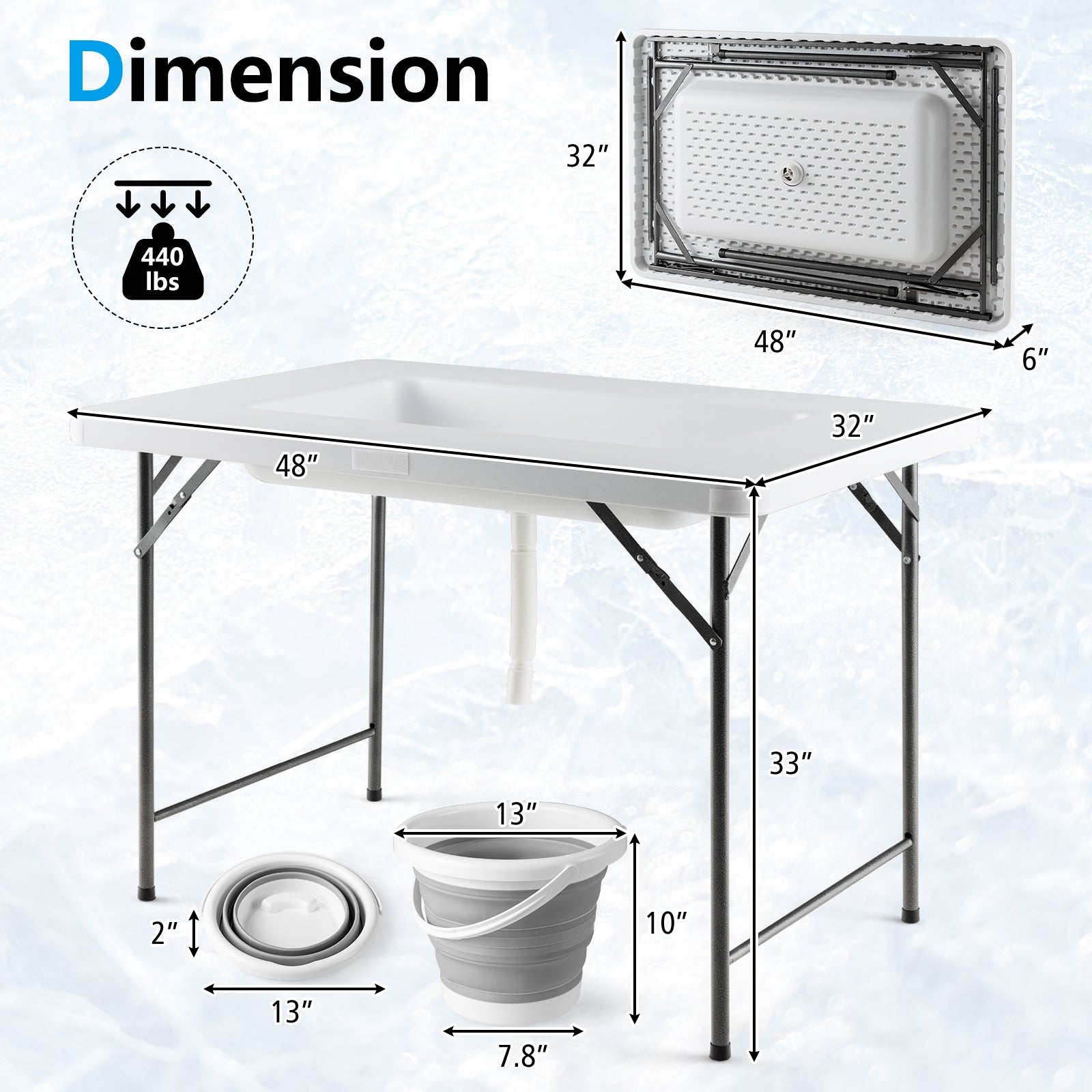 4 Feet Folding Ice Bin Table with Skirt for Camping Picnic Wedding with Ice Bucket, White Camping Furniture at Gallery Canada