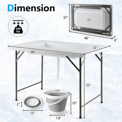 4 Feet Folding Ice Bin Table with Skirt for Camping Picnic Wedding with Ice Bucket, White Camping Furniture at Gallery Canada